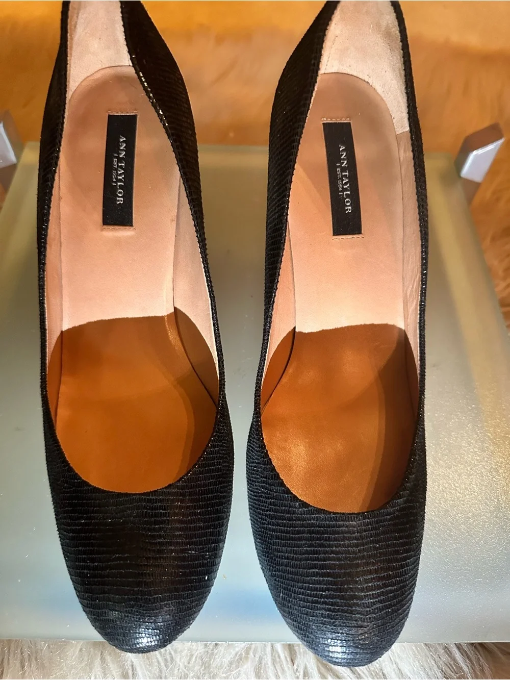 Ann Taylor Black Textured Leather High Heel Pumps